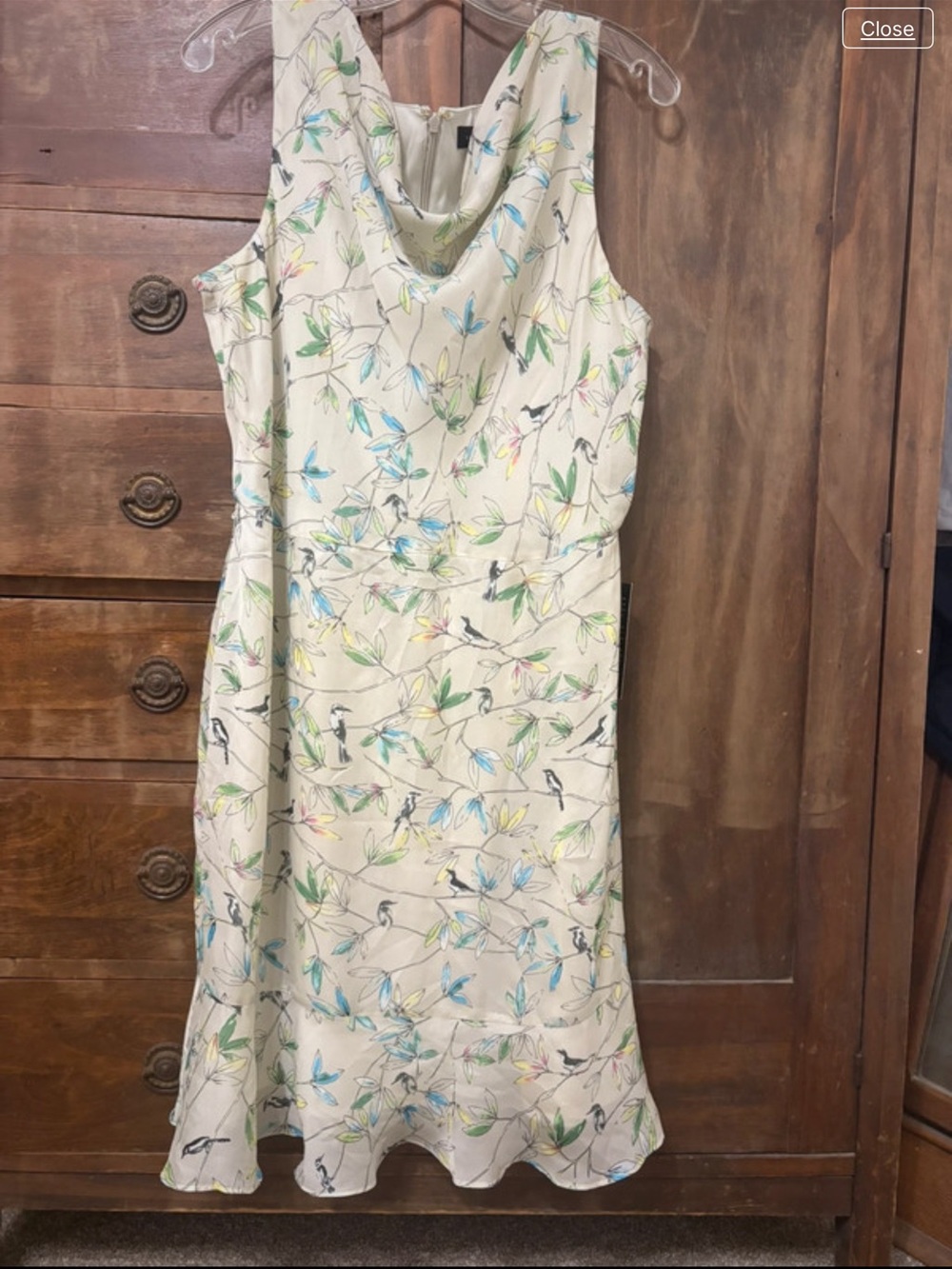 NWT The Limited Sleeveless Cream Floral Midi Dress with Bird Motif Dress L
